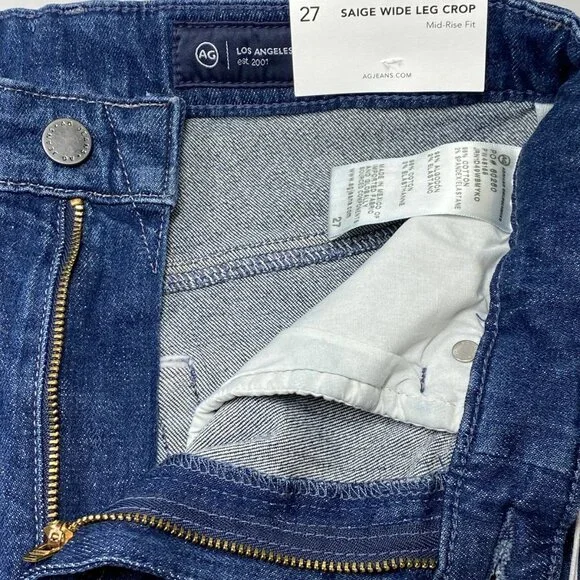 NEW AG Women’s Saige Wide Leg Cropped Jeans Dark Blue Size 27 - Picture 8 of 11